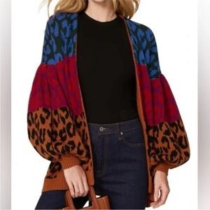 Farm Rio animal color block sweater. oversized with balloon sleeves. Has flaws